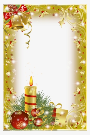 Christmas Frame With Bells And Candle And Ornament - Gold Christmas Frame Png #924145