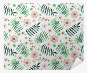 Watercolor Green Dots, Ferns And Light Flowers Poster - Watercolor Painting #927132