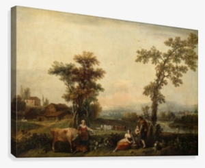 Landscape With Woman Leading A Cow Canvas Print - Zuccarelli Landscape Francesco Zuccarelli #928062