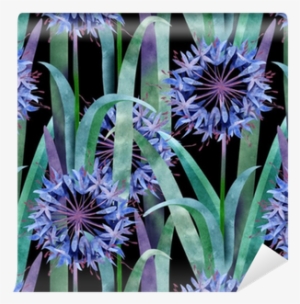 Watercolor Agapanthus Flower Seamless Pattern On Black - Lily Of The Nile #928762