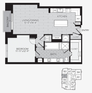 A5 Houston One Bedroom Apartment Floor Plan - Floor Plan #9205749
