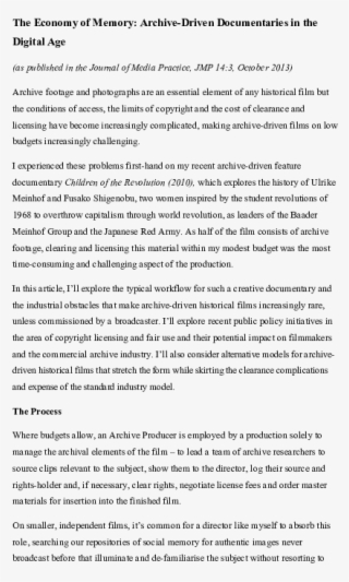 The Economy Of Memory - Company Profile Of Urc #9217939