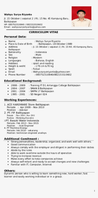 Curriculum Vitae Personal Data - Greenhouse Effect Description And Method Followed #9227746