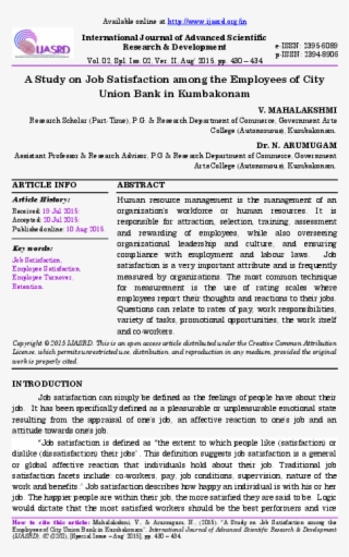 A Study On Job Satisfaction Among The Employees Of - Document #9229356
