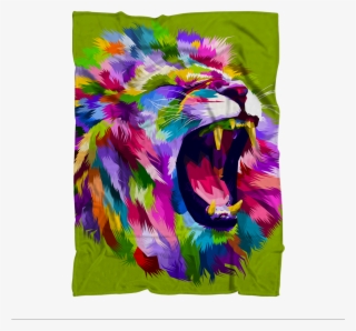 Colourful Roaring Lion Premium Sublimation Adult Blanket - Leão Bravo #9233299
