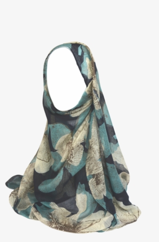 Large Black N Green Floral Print Hijab - Handbag #9244272