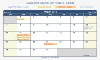 August 2016 Calendar With Canada Holidays - Holidays In August Canada #9246077