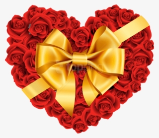 Free Png Large Rose Heart With Gold Bow Png Images - Heart Of Rose Png #9246891