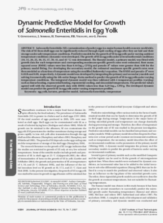 Dynamic Predictive Model For Growth Of Salmonella Enteritidis #9249132