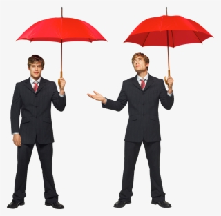 Two Male Twins Businessman Under Red Umbrellas Png #9252176
