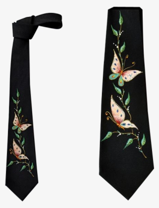 1960s Hand Painted Skinny Necktie Black Rayon Crepe - Cartoon #9253206