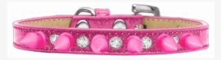 Crystal And Bright Pink Spikes Dog Collar Pink Ice - Buckle #9295626