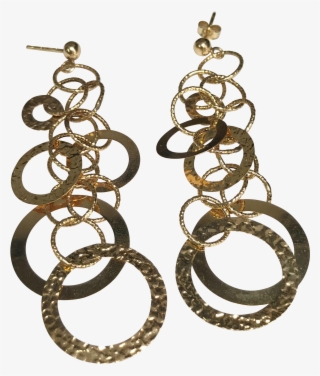 14 K Yellow Gold Pierced Post Fancy Circle Dangle Earrings - Earrings #9299419