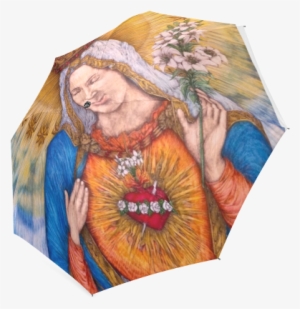Immaculate Heart Of Virgin Mary Drawing Foldable Umbrella - Drawing #931754
