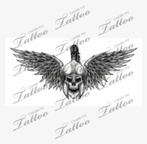 Marketplace Tattoo Spartan Warrior Skull With Wings - Fallen Angel Wings Tattoo #933459