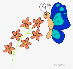 Blue Butterfly And Flowers Clip Art - Blue #933681