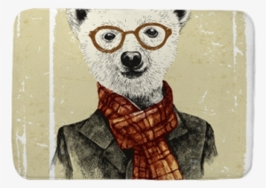 Hand Drawn Dressed Up Hipster Bear In Glasses Bath - Orange Venue Ayıcık Desenli Kırlent Kılıfı - 45x45 #938314
