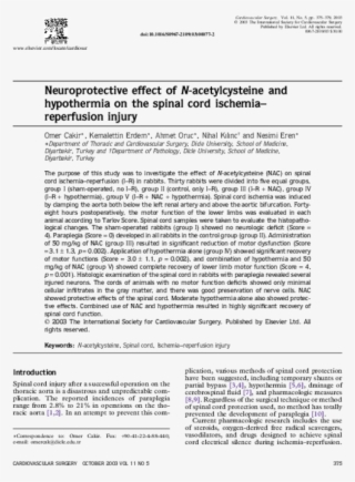 Neuroprotective Effect Of N-acetylcysteine And Hypothermia - Document #9303292