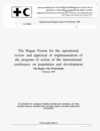 Statement Of The International Federation Of Red Cross - Bretton Woods System #9305783