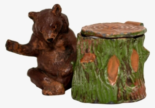 Figural Pot Metal Inkwell Bear And Tree Stump - American Black Bear #9308745