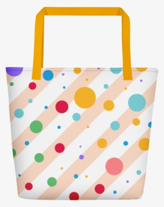 Multi Colored Polka Dots And Stripe Pattern Beach Tote - Tote Bag #9308878