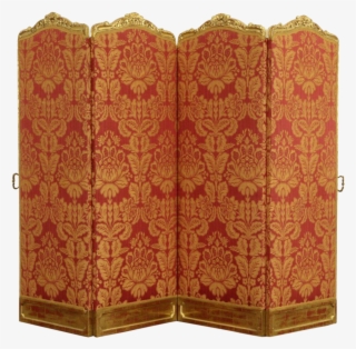 French Gold Leaf 1890 Antique Screen, Four Damask Panels - Cupboard #9311791