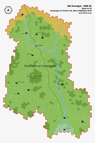 Updated Map Of Old Averoigne, 8 Miles Per Hex - Averoigne Map #9315016