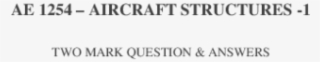 Aerospace Structures-1 Two Marks Questions With Answers #9317033