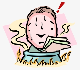 Vector Illustration Of In Hot Water Idiom Businessman #9326947