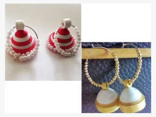 Paper Quilling Earrings White Pink Jhumka And Gold - New Jhumka Paper Quilling Earrings #9337868