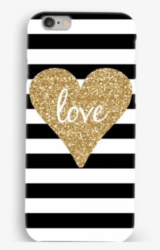 B&w Stripes With Golden Heart Mobile Case - Glitter Love Gold And Black #9346184