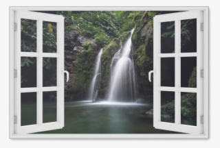 "waterfall Oasis Window View" Premium Canvas - Window Illusion Photography #9356412