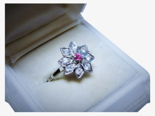Ruby Quartz 19k White Gold Snowflake Ring Vintage Pretty - Engagement Ring #9361618