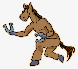 Vector Illustration Of Equestrian Horse Plays Horseshoes - Horse Throwing A Horseshoe #9369620