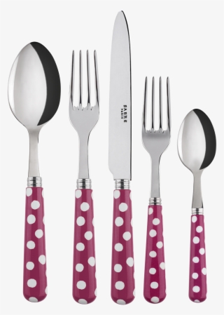 White Dots Fuschia 5-pc Setting - Spoon And Knife Png #9371852