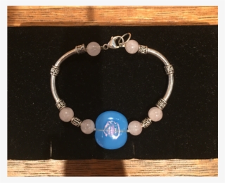 Light Blue With Pink Etched High Glass Bead Bracelet - Bracelet #9376784