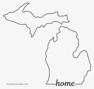 Free Michigan Outline With Home On Border, Cricut Or - Drawing #9382121