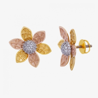 Elegent Multi Tone With Studded Gold Flower Earrings - Earrings #9392269
