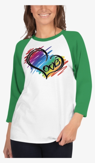 Rainbow Love Heart 3/4 Sleeve Raglan Shirt - Raglan Sleeve #9397922