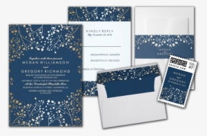 Baby's Breath Gold Foil Navy Wedding Invitations Suite - Der Atem-einfache Hochzeit Des Marine-und Karte #941388