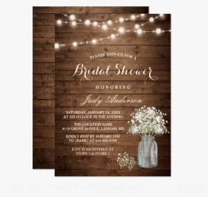 Baby's Breath Mason Jar Rustic Wood Bridal Shower Card - Rustic Engagement Party Invitations #941523