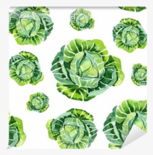 Watercolor Summer Insulated Cabbage Pattern Wall Mural - Illustration #942380