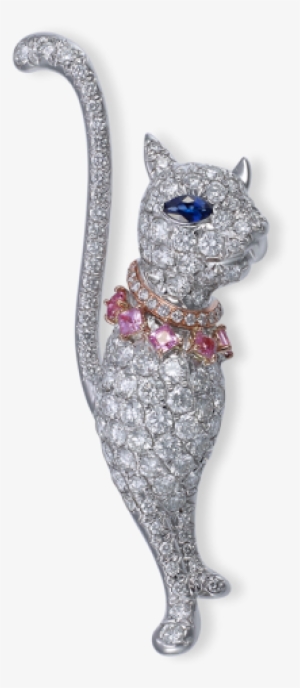 White / Rose Gold Sapphire Diamond Brooch - Felidae #942506