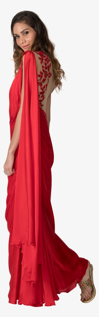 Red Embroidered Saree Gown By Sonaakshi Raaj - Gown #9429590