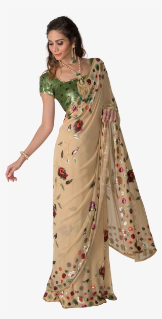Cream And Green Sequins Embroidered Saree By Stylease - Silk #9429775