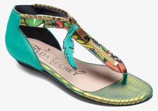 Women Flat Sandals Lime Green Leather And Butterfly - Ladies Flat Shoe Png #9433916