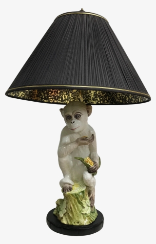 Monkey Majolica Table Lamp With Black & Gold Shade - Lampshade #9436092