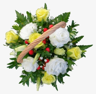 Yellow Rose And White Lisianthus Flower Basket - Floribunda #9441183