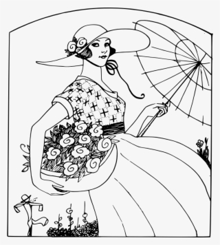 Medium Image - Lady With Flowers Basket Drawing #9441238