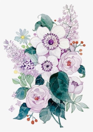 Boquet Sticker - Purple Watercolor Flowers Vector #9441385
